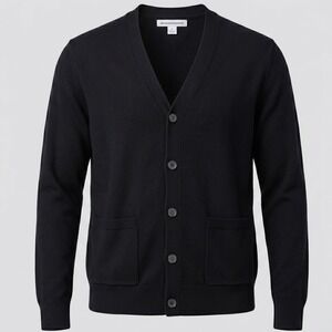Amazon Essentials Mens M Black Cardigan Sweater V-Neck Cotton Knit Pockets